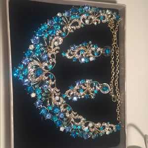 Blue stone necklace and earrings.